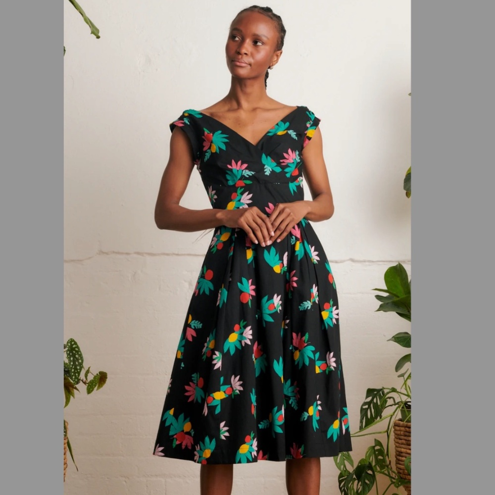 Emily and Finn Florence Black Summer Fruits Dress, UK 12, US 8